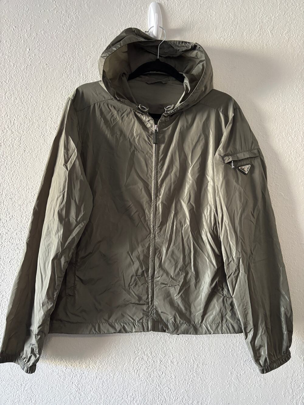 Prada Nylon Jacket Metal Logo Mens Size M Green Authentic